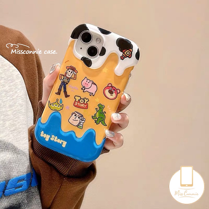 IPHONE Fashion Leopard 3D Ice Cream Case Kompatibel Untuk Iphone11 14 13 12 Pro Max XR X 7 8 Plus XS Max 7Plus Kartun Lucu Toy Story Buzz Lightyear Strawberry Bear Manyo Soft Cover