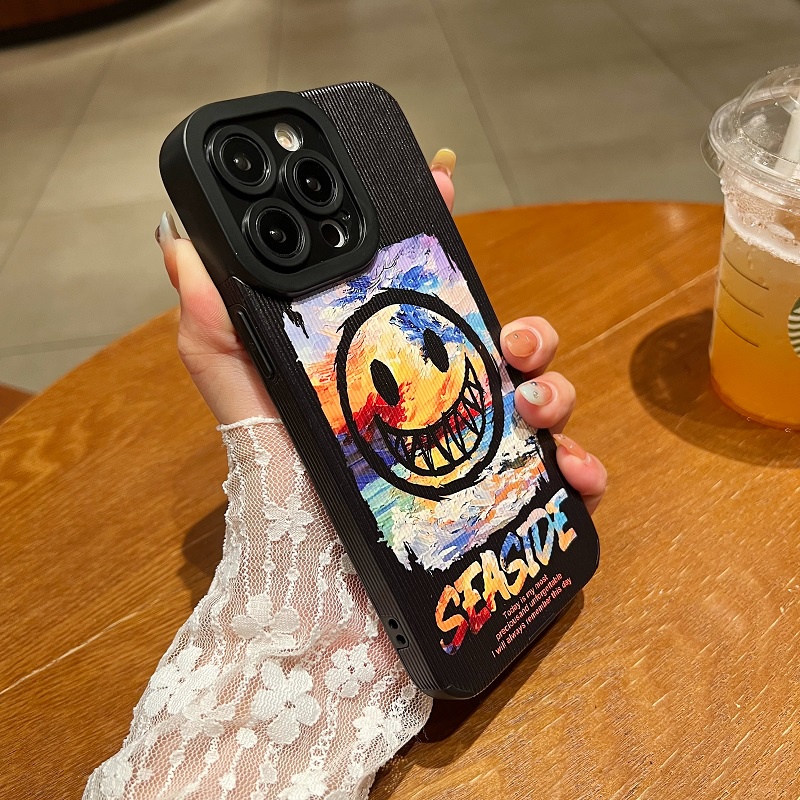 IPHONE Untuk Iphone14 13 12 11 Pro Max X XR XS Max7 8 Plus Warna Warni smiley face Tekstur Vertikal Kulit Pelindung Soft case