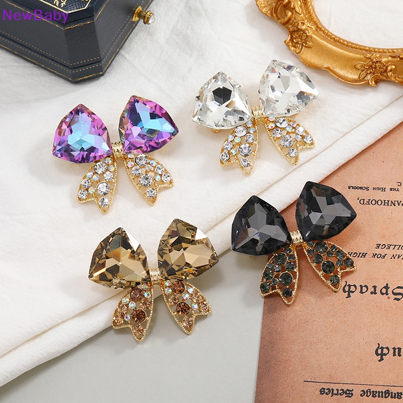 Newbaby Bros Busur Kristal Untuk Wanita Fashion Perhiasan Berlian Imitasi Gadis Mutiara Pesta Kantor Bros Pin Hadiah ID