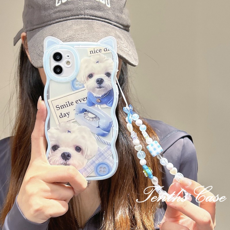 IPHONE Kompatibel Untuk Iphone14 13 12 11 Pro Max X XR Xs Max8 7 6 6s Plus Se2020Telinga Kucing Soft Cover Motif Anjing Kecil Yang Lucu Casing Ponsel Dengan Lanyard