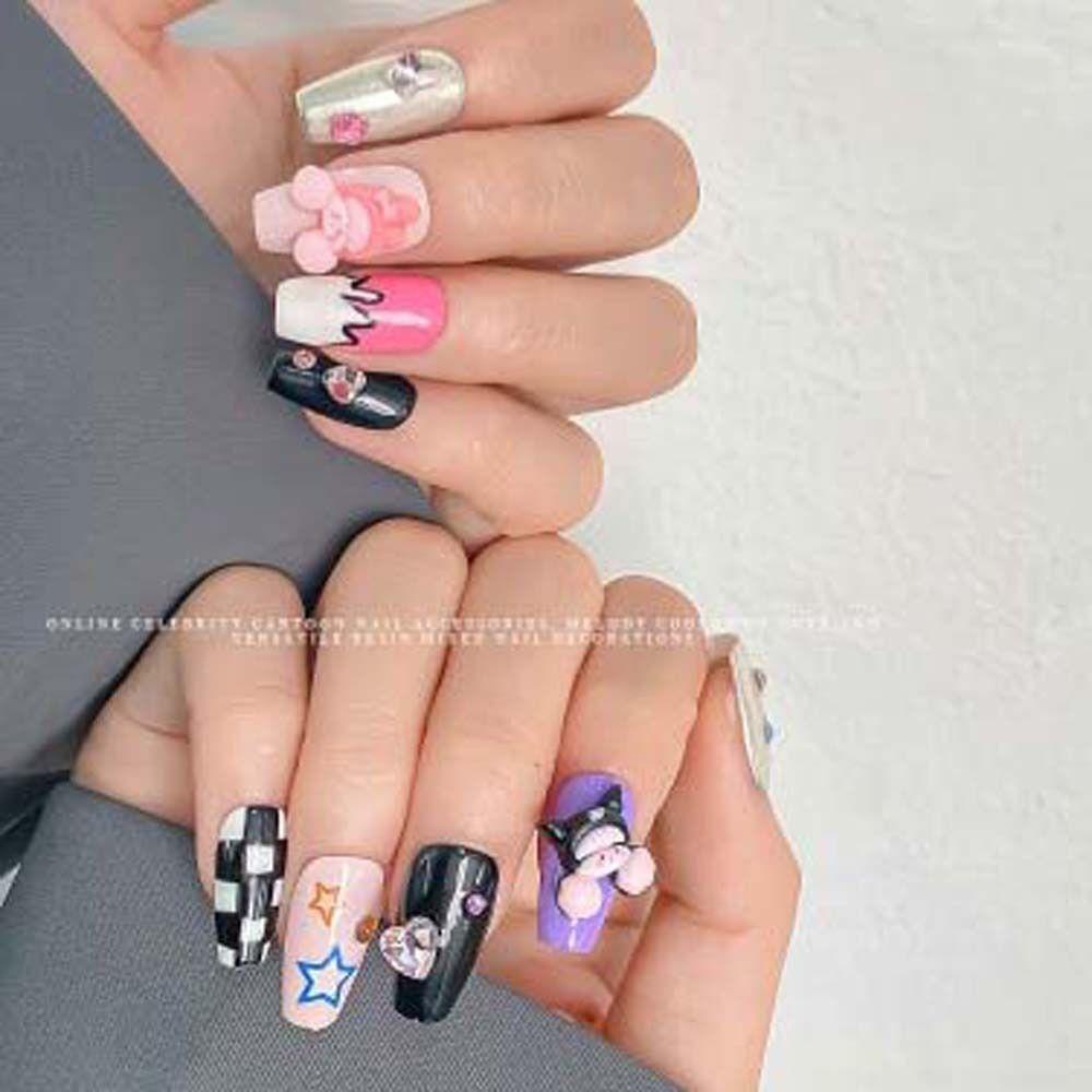 Mxbeauty Hiasan Kuku Kitty Cat Colorful Kuromi 3D Nail Art Drills Manicure Perhiasan Kuku Kartun Untuk Wanita
