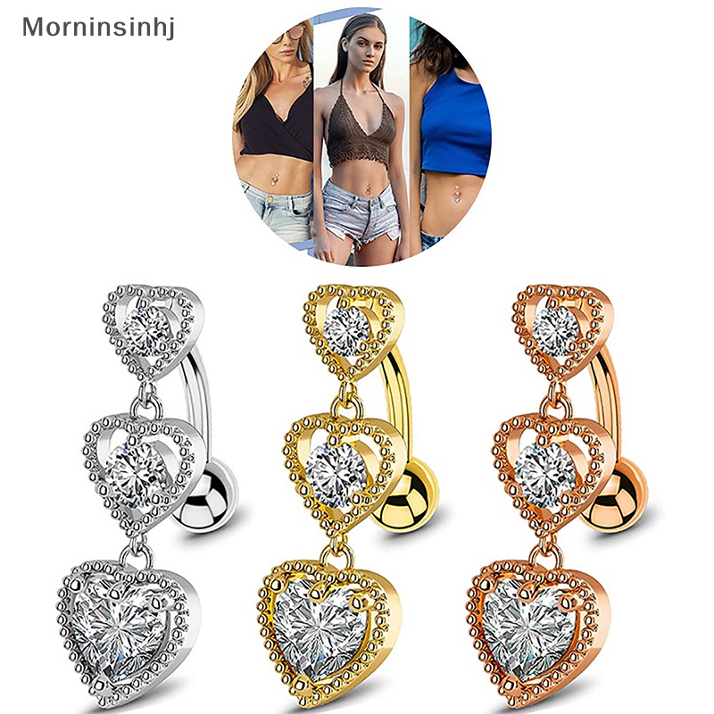 Mornin Shinny Fashion Cinta Hati Drop Menjuntai Zirkon Perut Kancing Cincin Aksesoris Perhiasan Tubuh Untuk Wanita Pantai Seksi Pusar Kuku id