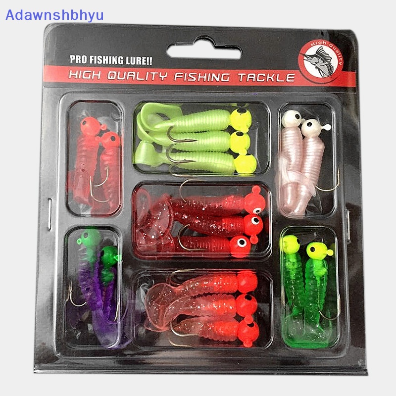 Adhyu Set Umpan Pancing Jig Lead Head Hooks Cacing Lembut Grub Single Tail Bait 17Pcs ID