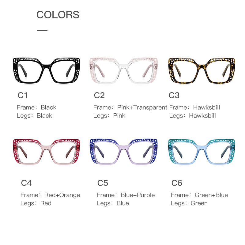 (YUZHU) Original Design Berongga Stereoskopik Kacamata Optik Mode Barat Oversized Frame TR Anti Blue Light Eyeglasses