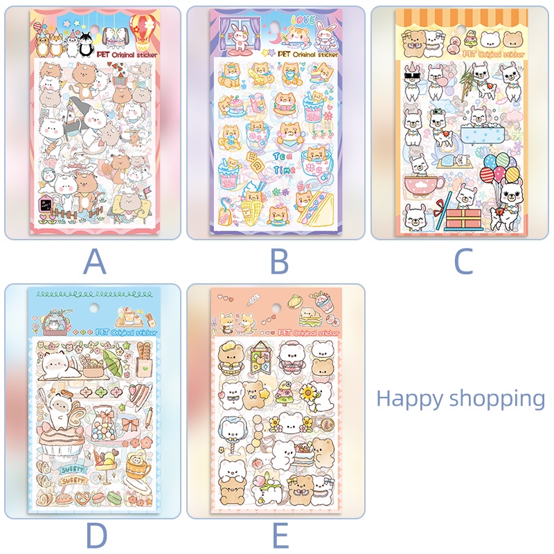 8lembar Kartun Lucu Seri Pet Potongan free Stiker Cewek Scrapbook Deco Bahan Stiker