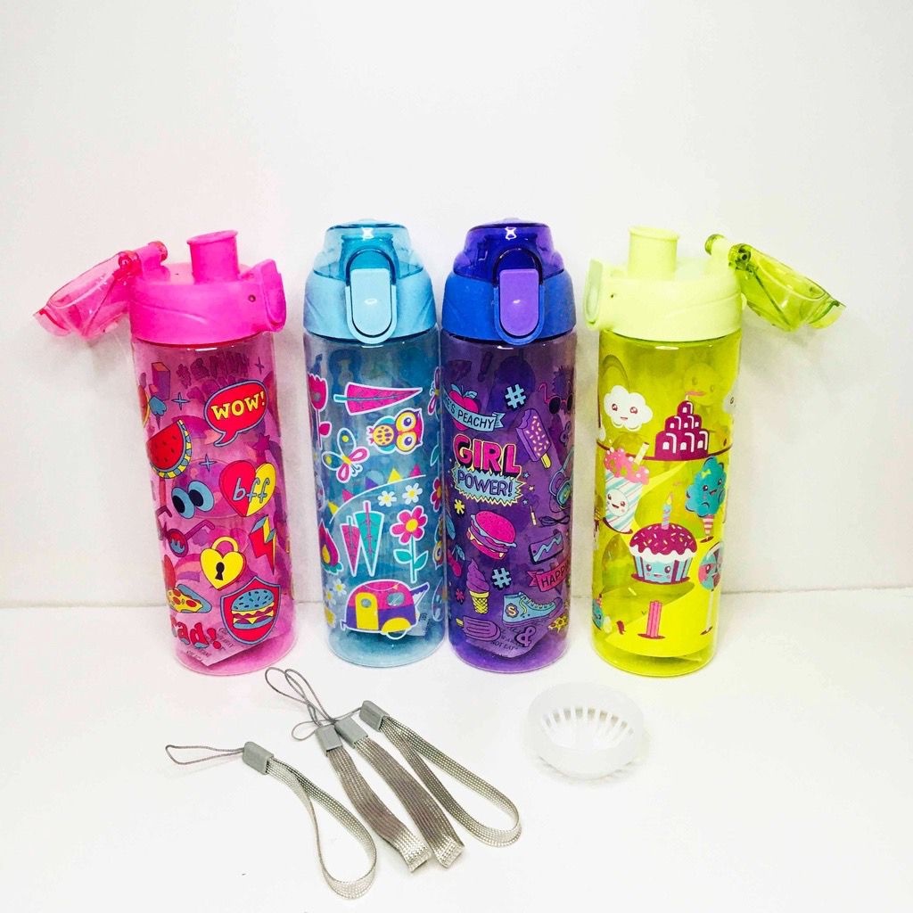 Botol Minum Smiggle Colorful Warna 600ml Motif Lucu Unik Bpa Free / Botol Minum Anak Smiggle Tali