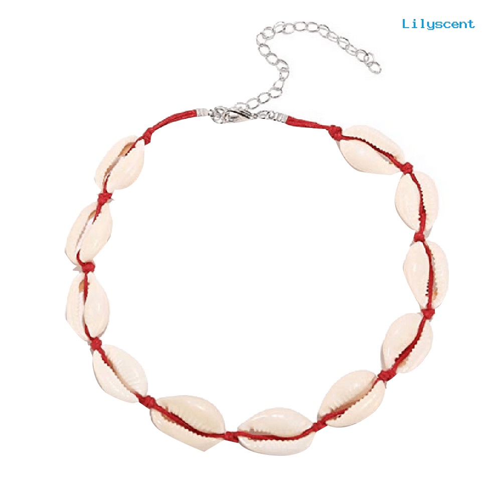 [LS]Wanita Cowrie Shell Manik-Manik Tenun Tangan Choker Kalung Hawai Pantai Perhiasan