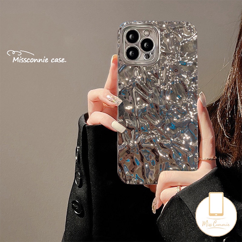 IPHONE Casing Electroplate Kreatif Mewah Kompatibel Untuk Iphone11Xr 7plus12 13 14 Pro Max 7-6s 8-6 Plus X XS Max SE 2020fashion Plating Silver Pola Kerut Shockproof Penutup Belakang