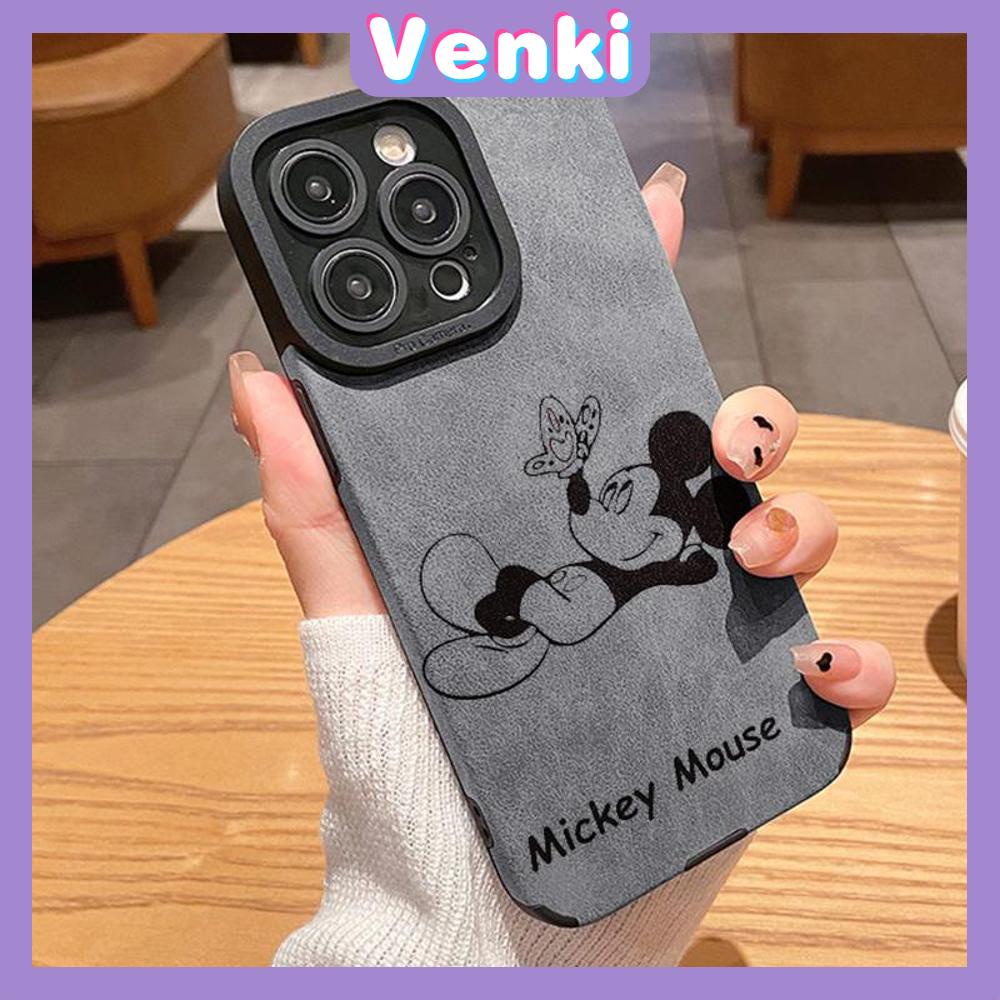 VENKI - Untuk iPhone 11 Case Leather Pupil Suede Case Soft Shockproof Phone Case Camera Simple Cute Cartoon Mouse Kompatibel dengan iPhone 14 13 Pro max 12 Pro max xr xs 7Plus 8Plus