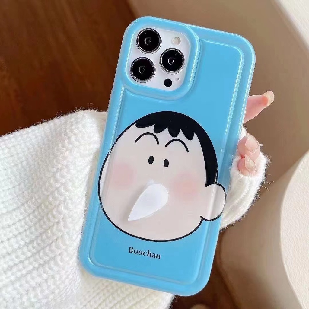 【Rotatable Toy】 So Cute Funny Crayon Shin-chan Airbag Soft Case for IPhone X XR XS Max 11 12 13 14 Pro Max 14 Plus Women Girl Lovely elephant Cartoon Phone Case Anime