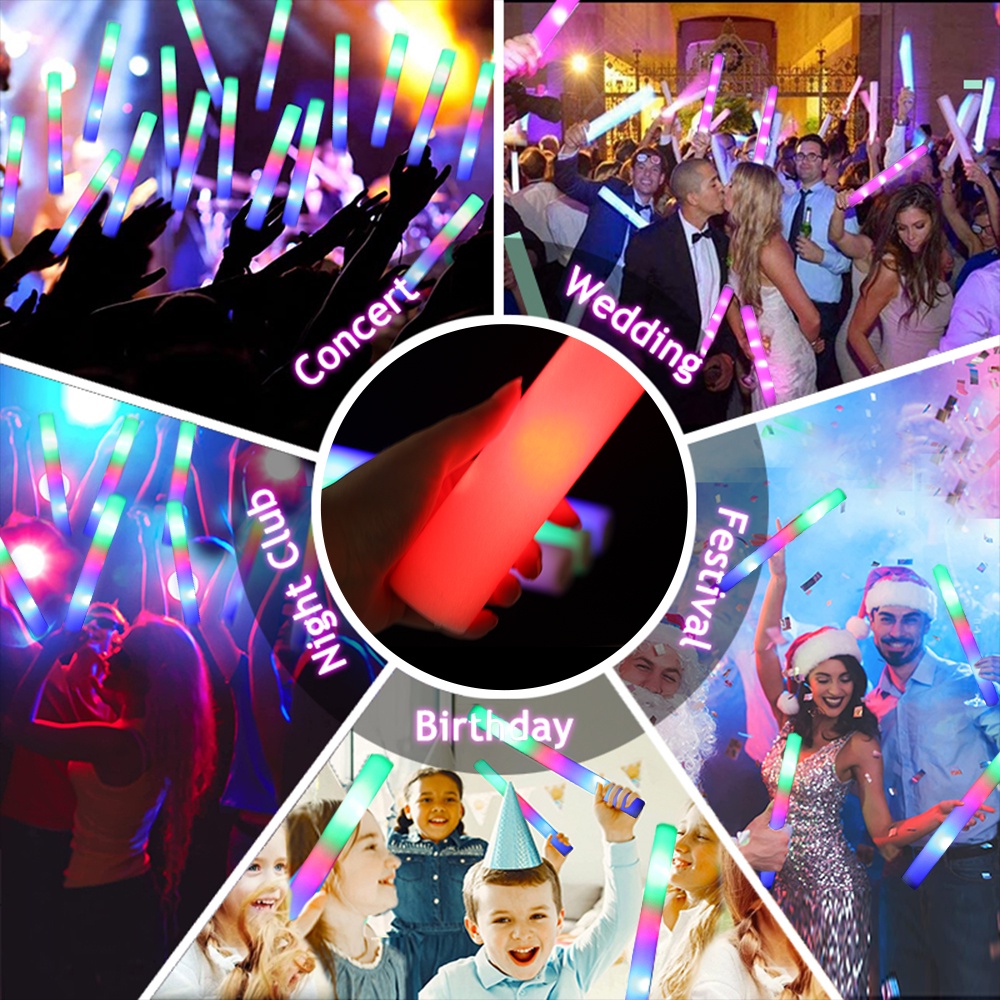 Led Foam Cheer Tube/Stik Lampu Kedip Ceria Pesta/Tiang Lampu Tongkat Spons Multicolor/Glow Sticks Warna Warni/Glow in the Dark Light Props Suasana Konser