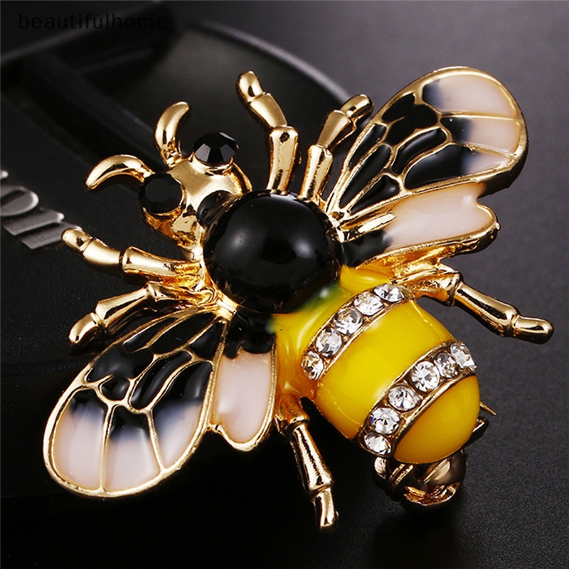 {beautifulhome} Wanita Enamel Halus Lebah Kecil Kristal Berlian Imitasi Kerah Pin Bros Perhiasan.