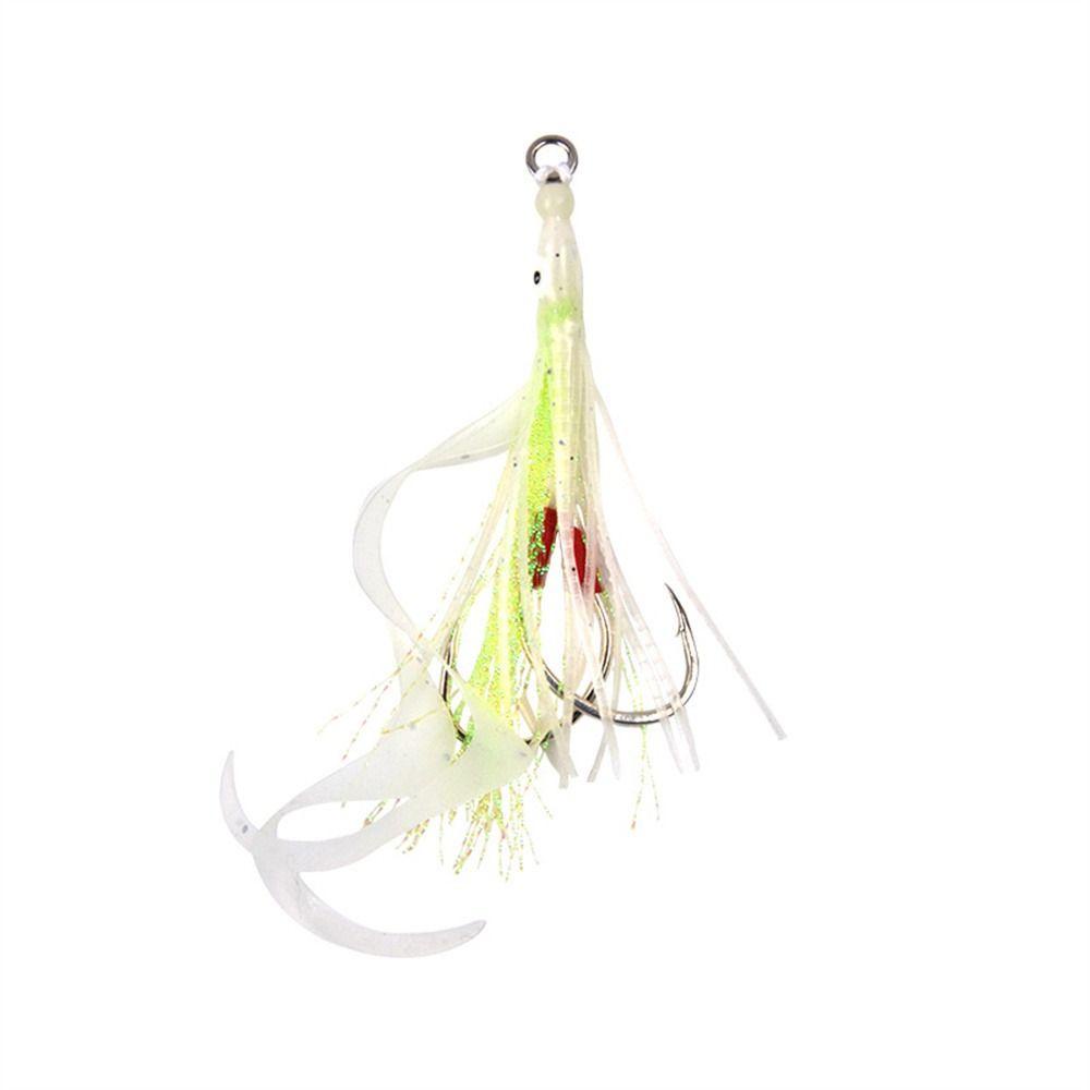 Lanfy Assist Hooks Double Hook Aksesoris Memancing Silikon Assist Fishhook Luminous Jig Umpan Untuk Air Asin