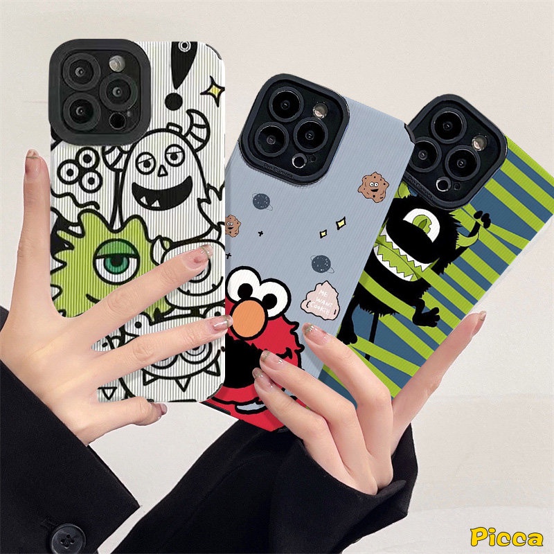 IPHONE Casing Universitas Monster Indah Gaya Korea Kompatibel Untuk Iphone7 8 Plus12 11 13 14 Pro MAX XR X XS MAX 7Plus Tekstur Kulit Monster Kecil Lucu Shockproof Cover