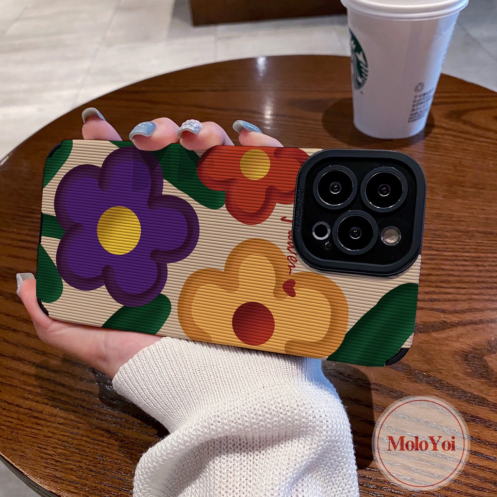 Musim Panas Segar Floral Mewah Tekstur Kulit Case Kompatibel Untuk IPhone XR 7Plus 11 13 12 14 Pro MAX 7 8 Plus X XS MAX Lukisan Minyak Flowers Telepon Shockproof Soft Cover