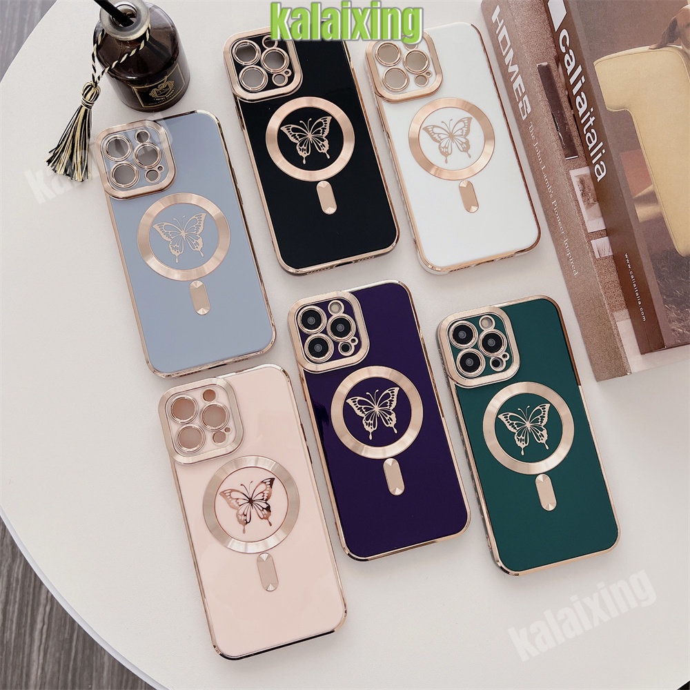 IPHONE Casing Ponsel Motif Kupu-Kupu Electroplating Untuk Iphone14 13 Pro Max12 11 Pro Max Dengan Soft Case Magnetik