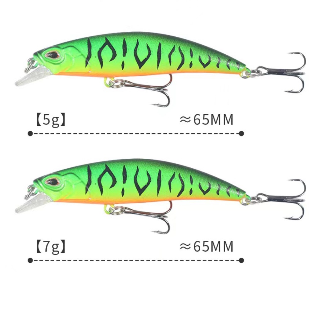 Umpan Pancing 6.5cm 5g/7g Sinking Minnow Air Ikan Kecil Tenggelam Long Throw Lure Umpan Keras Ikan Kecil 3D Mata Laser Troli Plastik Buzz Umpan Umpan Dengan 2trible Hook