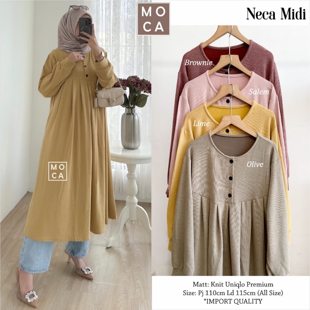 NECA MIDI | DRESS WANITA MOTIF POLOS CANTIK ORI MOCA