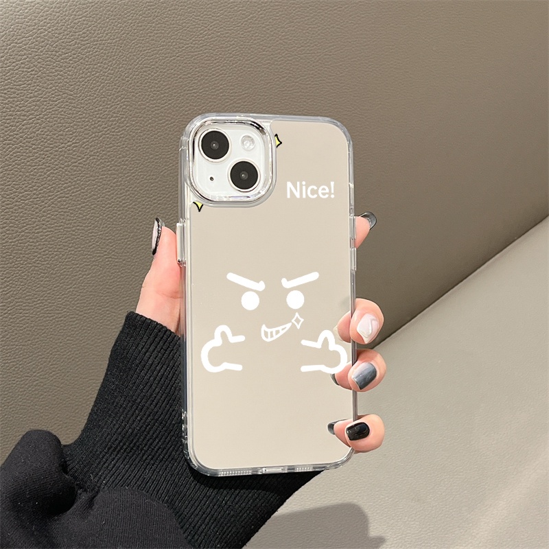 IPHONE Kartun Bagus Emoji Mirror Phone Case Kompatibel Untuk Iphone11 12 13 14 12Pro 13Pro 14Pro Pro Max XR X XS Max Electroplating Tombol Perlindungan Mirror Cover