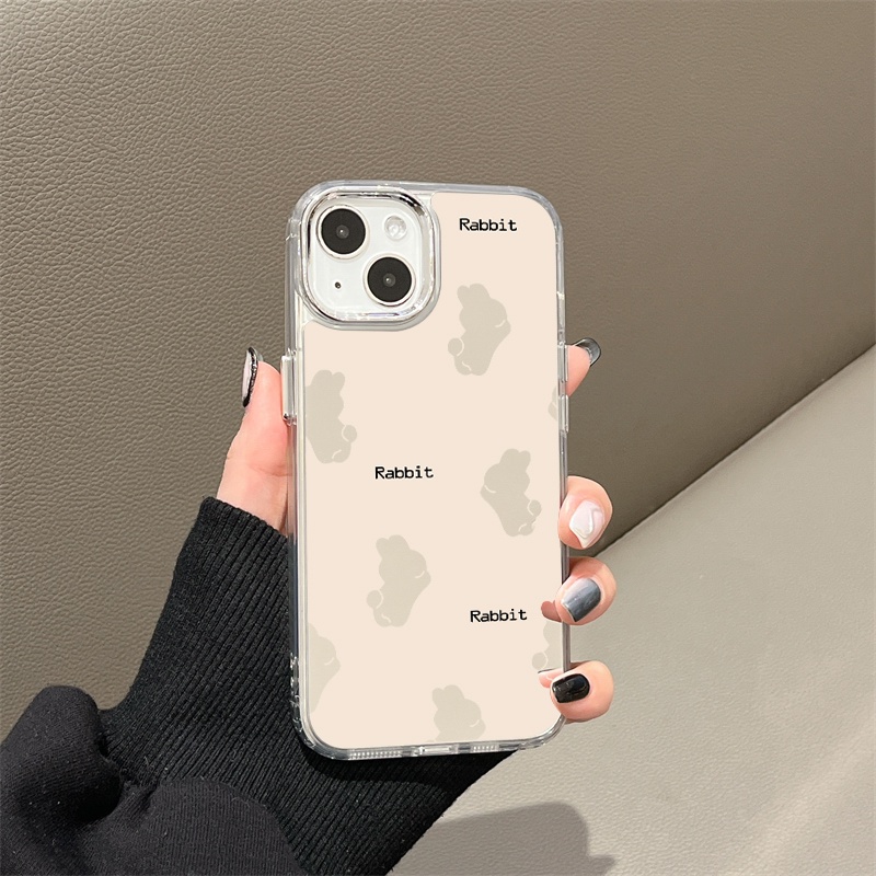 IPHONE Lying Rabbit Mirror Phone Case Kompatibel Untuk Iphone11 12 13 14 12Pro 13Pro 14Pro Pro Max XR X XS Max Electroplating Tombol Perlindungan Mirror Cover