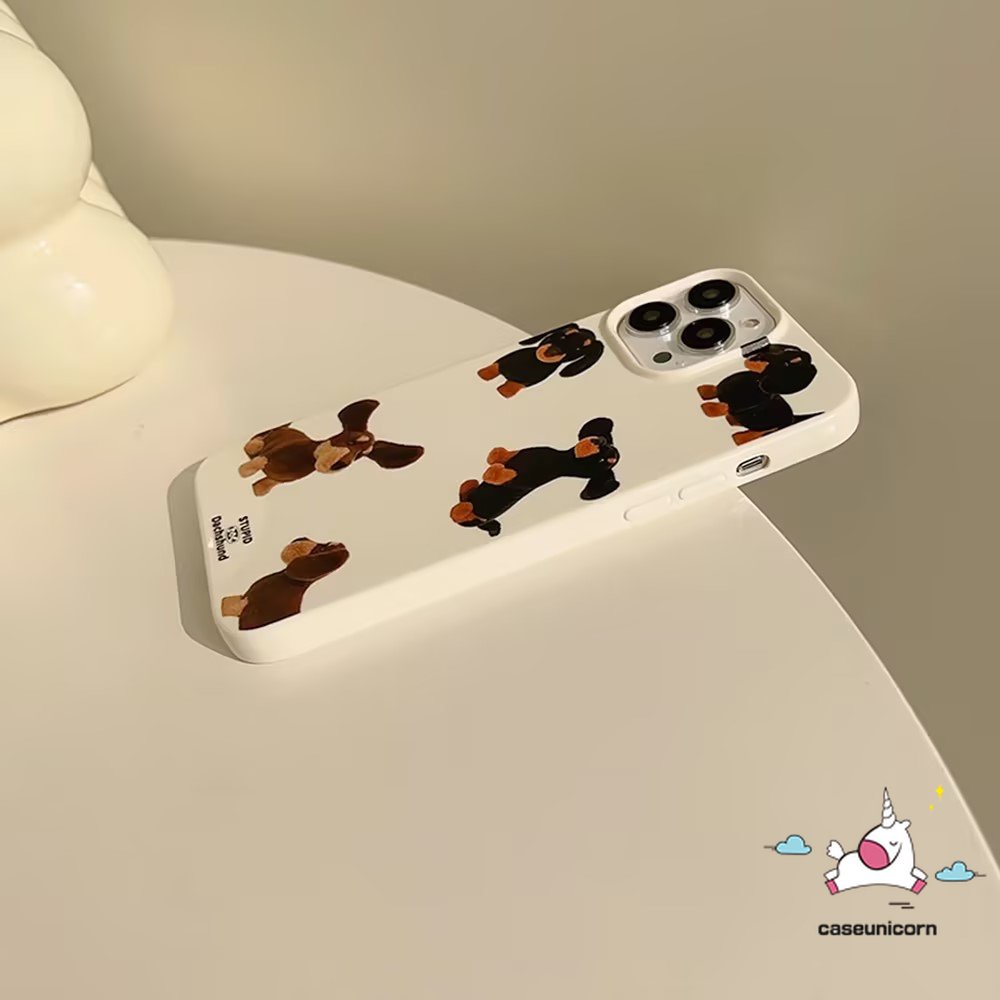 IPHONE Fashion Gaya Korea Kartun Anjing Lucu Doodle Tag Case Kompatibel Untuk Iphone11 13 XR X14 12 Pro Max 7 8 Plus XS Max SE 2020 Glossy Shockproof Kartun Kacamata Hitam Anjing Keren Soft Case