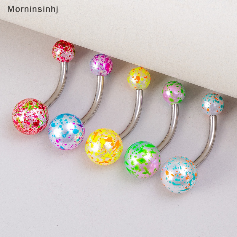 Mornin 5PCS Cincin Sexy Bercak Warna-Warni Stainless Steel Akrilik Bola Pusar Pusar Untuk Wanita Set Perhiasan id