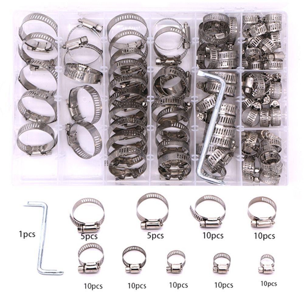 Top 81Pcs Klem Selang, 304jepit Duct Worm Gear Stainless Steel, Kit Line Clamp Untuk Aplikasi Mekanik