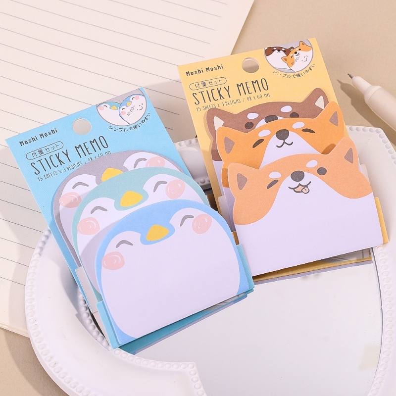 [Harga Grosir]45 Lembar Kartun Hewan Berbentuk Sticky Notes /Kawaii Penguin Beruang Kucing Memo Pads/Siswa Self-adhesive Planner Notepad Stiker/Perlengkapan Alat Tulis Kantor Sekolah