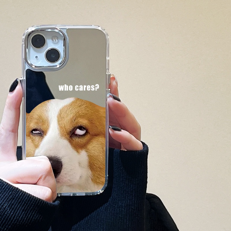 IPHONE Casing Ponsel Cermin Anjing Keren Kompatibel Untuk Iphone11 12 13 14 12Pro 13Pro 14Pro Pro Max XR X XS Max Electroplating Tombol Perlindungan Mirror Cover