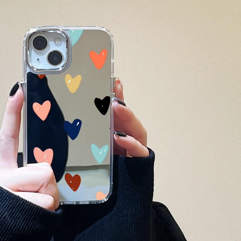 IPHONE Gelembung Casing Ponsel Cermin Hati Kompatibel Untuk Iphone11 12 13 14 12Pro 13Pro 14Pro Pro Max XR X XS Max Electroplating Tombol Perlindungan Mirror Cover