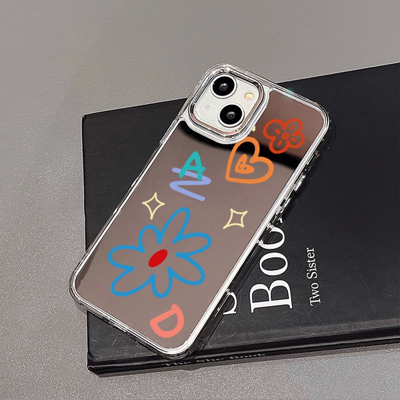 IPHONE Casing Ponsel Cermin Graffiti Kompatibel Untuk Iphone11 12 13 14 12Pro 13Pro 14Pro Pro Max XR X XS Max Electroplating Tombol Perlindungan Mirror Cover