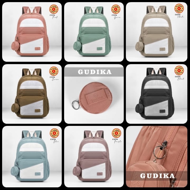 GUDIKA 2tone 5309 // Tas Ransel Laptop Wanita Kekinian Import Original Bahan Nylon Waterproof Anti Air Premium Korea Terbaru bisa muat banyak barang dan banyak slot