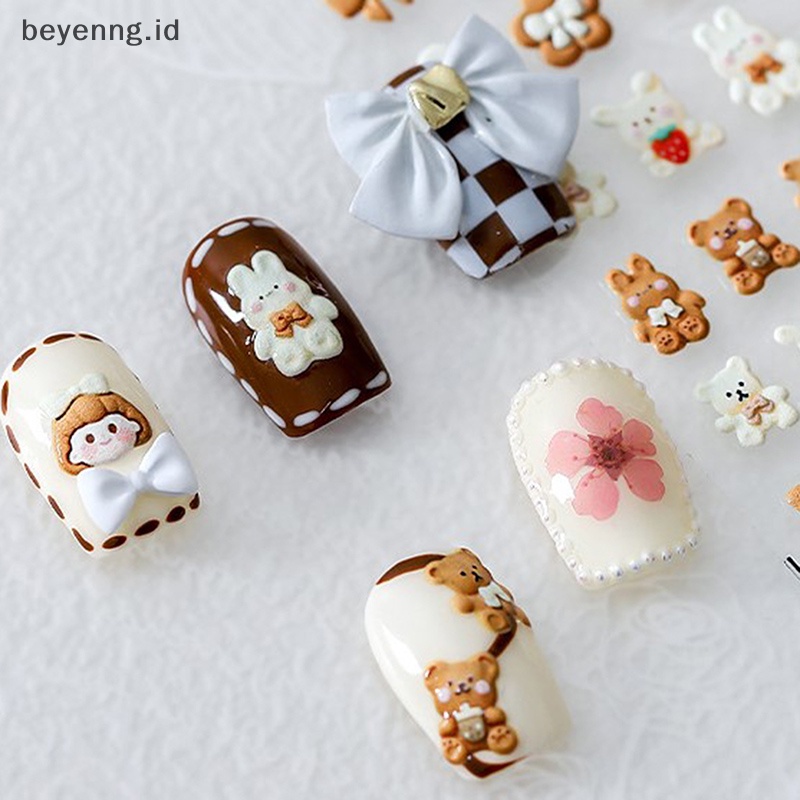 Beyen 5D Anime Cream Beruang Stiker Kuku Kelinci Cookie Busur Dan Gadis Kecil Nail Art ID