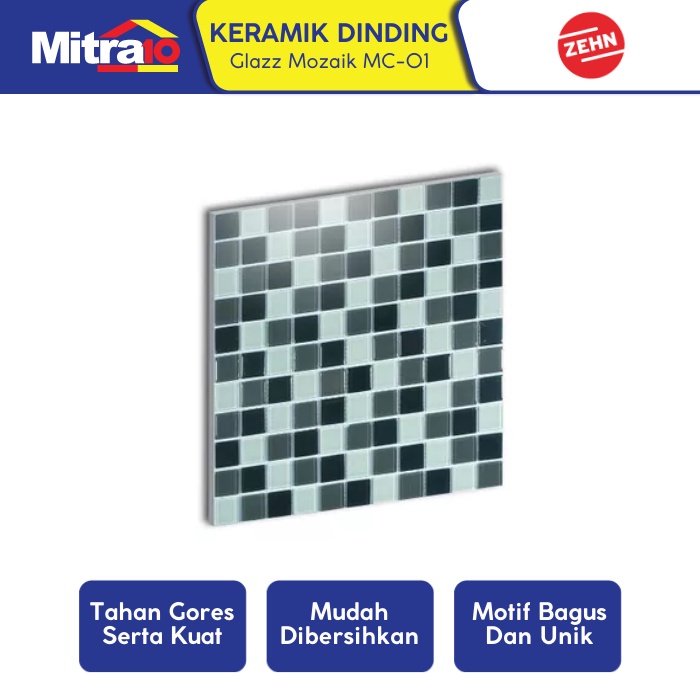Zehn Keramik Dinding Dapur Glass Mozaik Mc-01 30X30 Cm Hitam-Abu-Putih