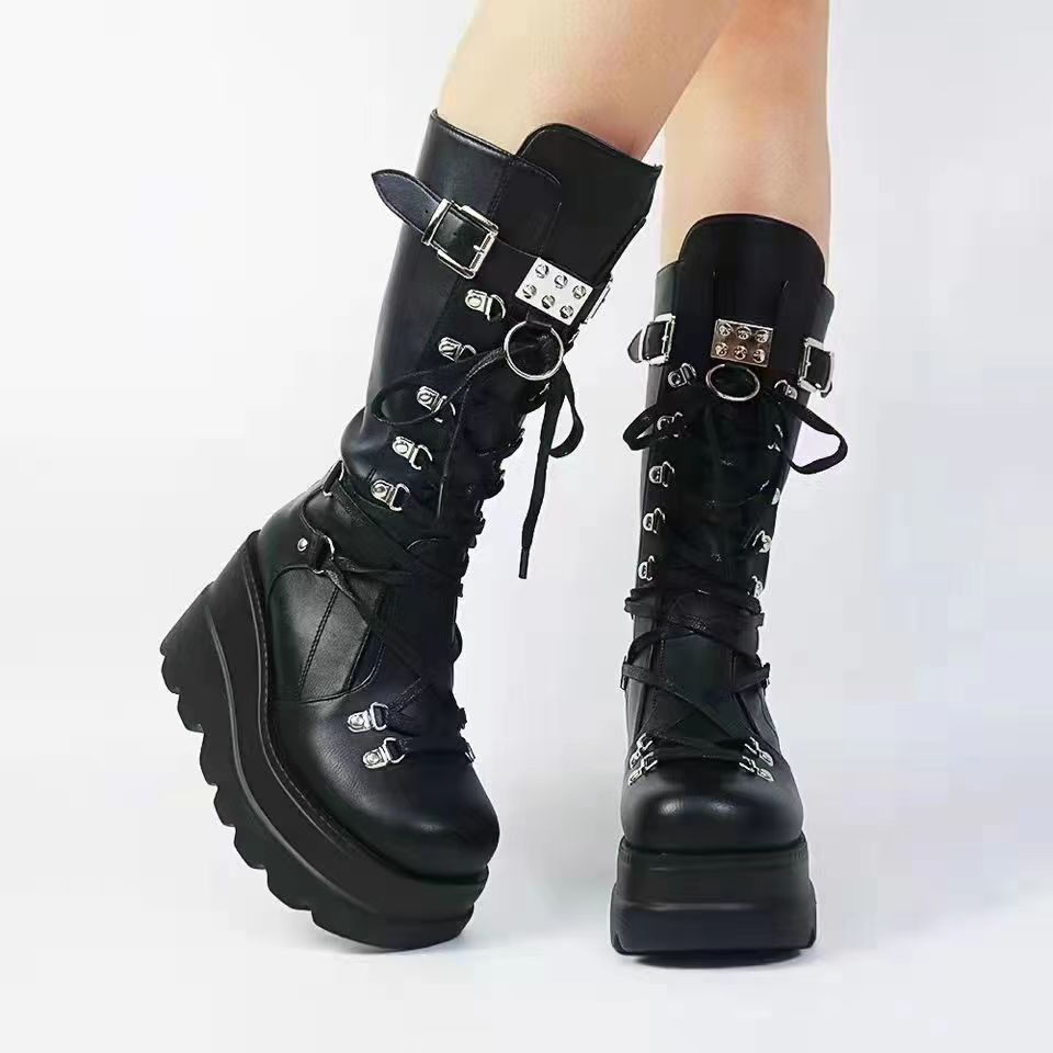 HS / Sepatu Boots chunky Panjang Wanita Hak Tinggi Fashio 291