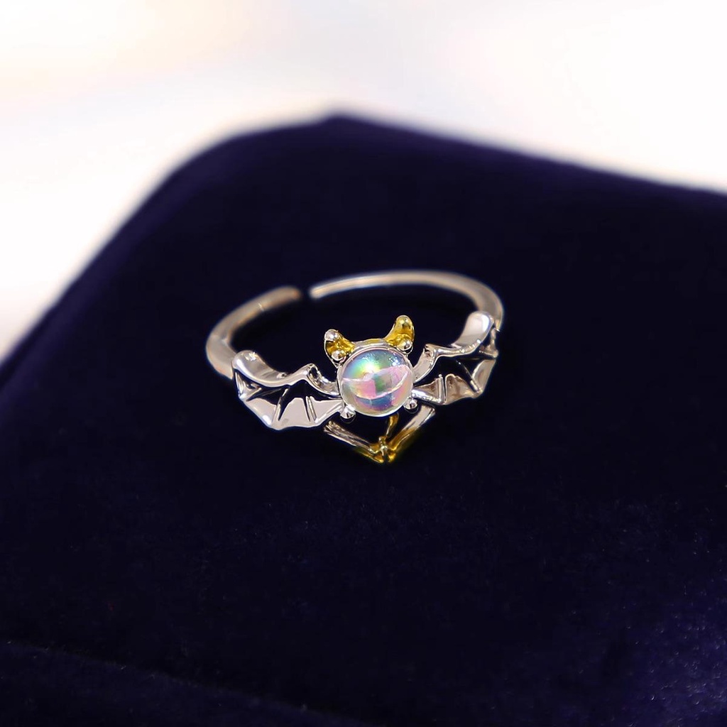 Cincin Couple Angel and Demon Moonstone Aksesoris Fashion Adjustable All Size