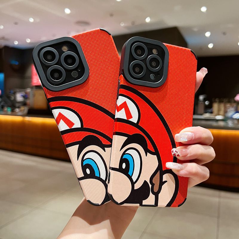 Samsung Leather Softcase Galaxy A21S A12 A32 A01 A03S A11 A12 A20S A50S A30S A51 A71 A52S A53 A73 S20 S10 FE Plus S21 S22 Ultra Red Mario Cartoon Phone Case