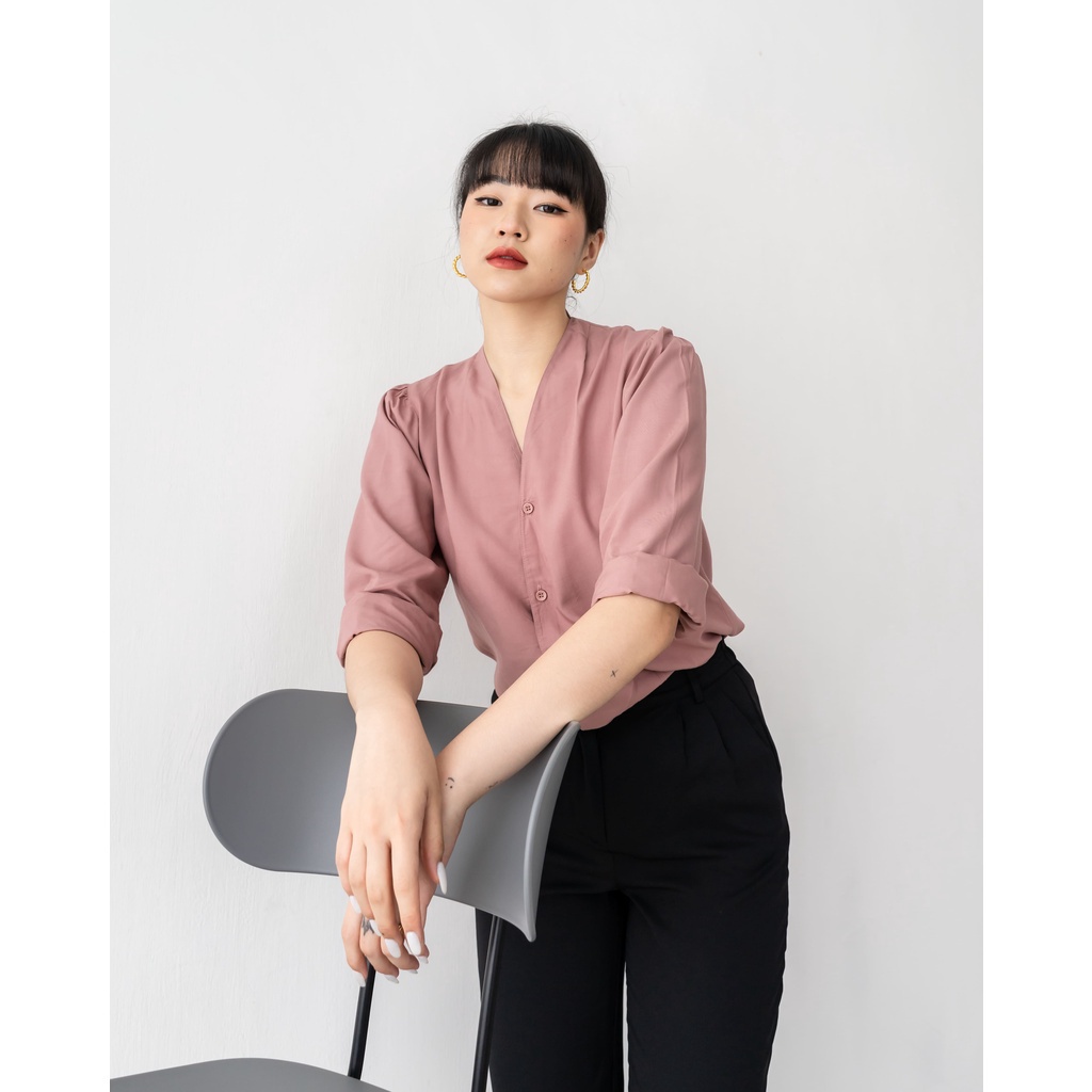 Ms Daisy Joanne V neck Shirt / Kemeja Kerja Wanita / Blouse Atasan Kerja Wanita