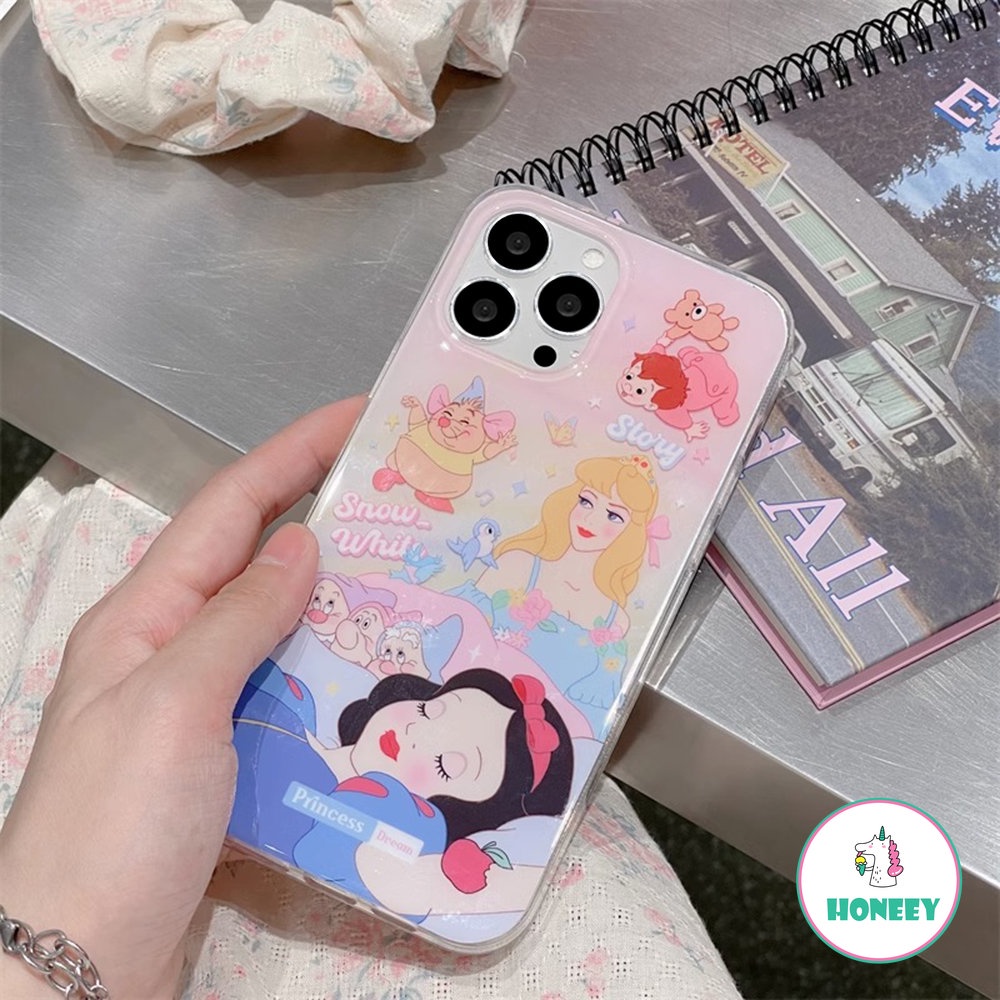 IPHONE Fashion Disney Princess Anime Snow White Mewah Glitter Casing Ponsel Kompatibel Untuk Iphone14 13 12 Pro Max Case Iphone11 Anti-Drop Lembut Penutup Belakang