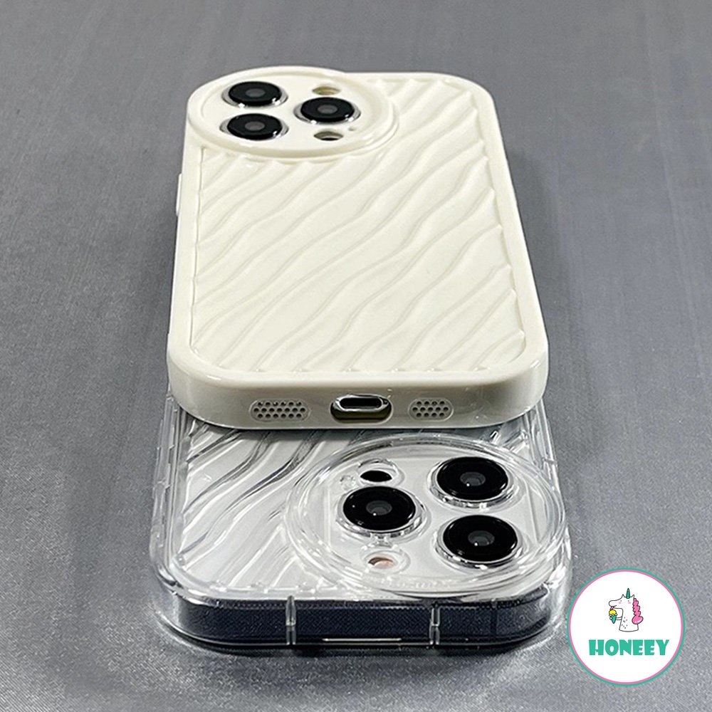 Casing Ponsel 3D Simple Beige Water Ripple Kompatibel Untuk Iphone14 13 12 11 Pro Max X XR XSMAX Case iPhone 11 7 8 SE 14plus Shockproof Back Cover