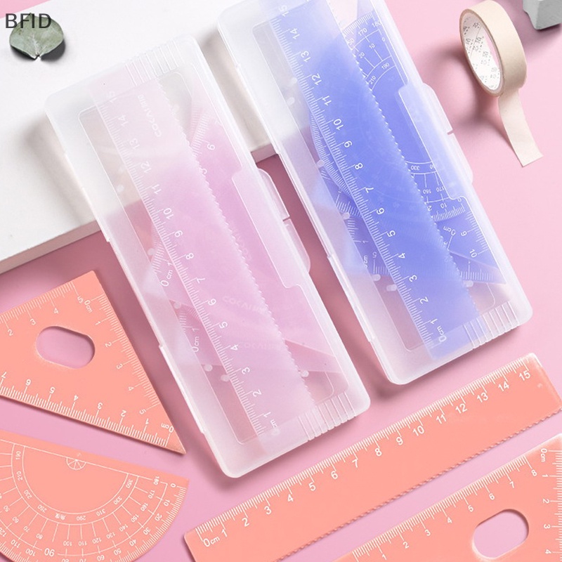 [BFID] 4pcs Set Penggaris Plastik Berwarna Jelly Transparan Siswa Matematika Geometri Penggaris Set Untuk Penggaris Segitiga Penggaris Lurus Busur Derajat Paing Penggaris [ID]