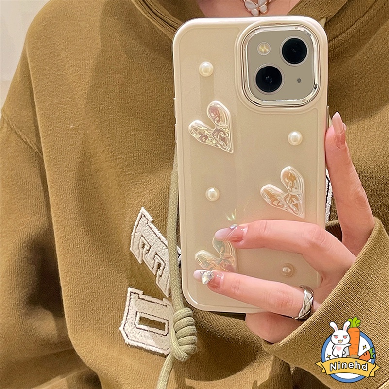 IPHONE Casing Ponsel Cinta Laser Mutiara Kecil Lucu Putih Premium Kompatibel Untuk Iphone14 13 12 11 Pro Max X Xr Xs Max8 7 6 6s Plus SE 2020 Bumper Tahan Guncangan Soft Case TPU Sarung Handphone