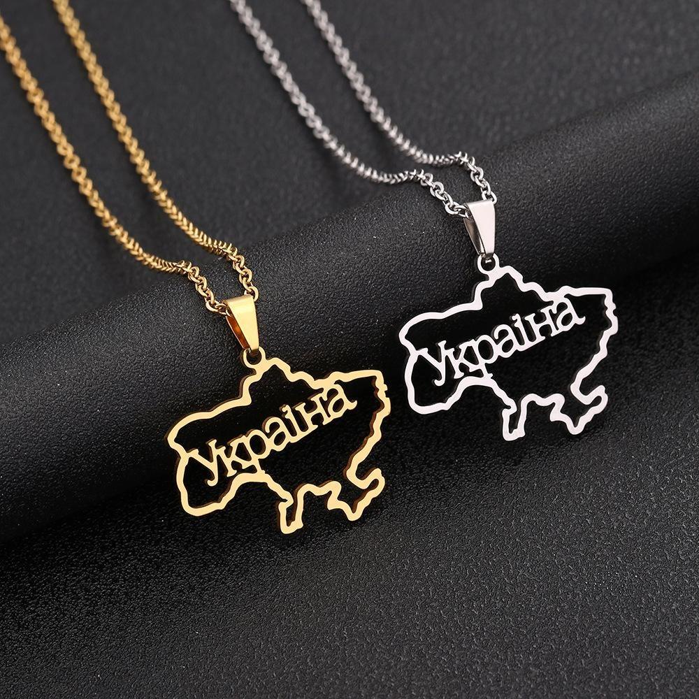 LILY Kalung Liontin Garis Besar Geometris, Kalung Liontin Peta Baja Titanium, Hadiah Baru Perhiasan Emas Gaya Etnik Kalung Untuk Wanita