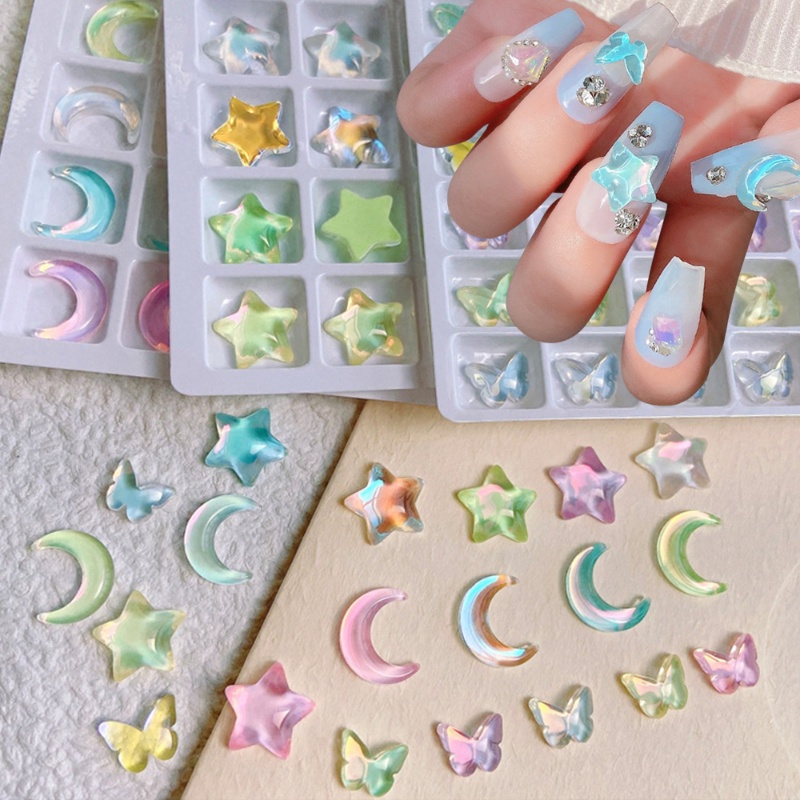 [Harga Grosir] 1/10Pcs /Bag Resin Butterfly Nail Art/Dekorasi Kuku Kartun/Hiasan Kuku Stereo Cinta Bintang Mini/Aksesoris Manicure DIY/Bor Kuku/Bagian Perhiasan