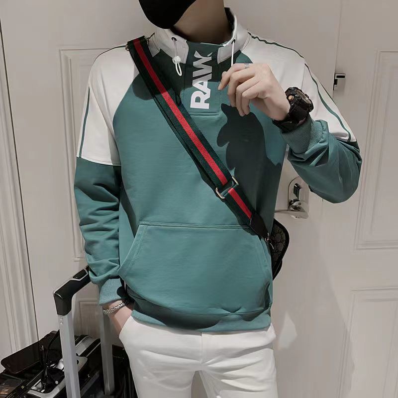 Setengah sweater kerah tinggi untuk pria, musim semi dan musim gugur Korea versi mantel trendy, jari