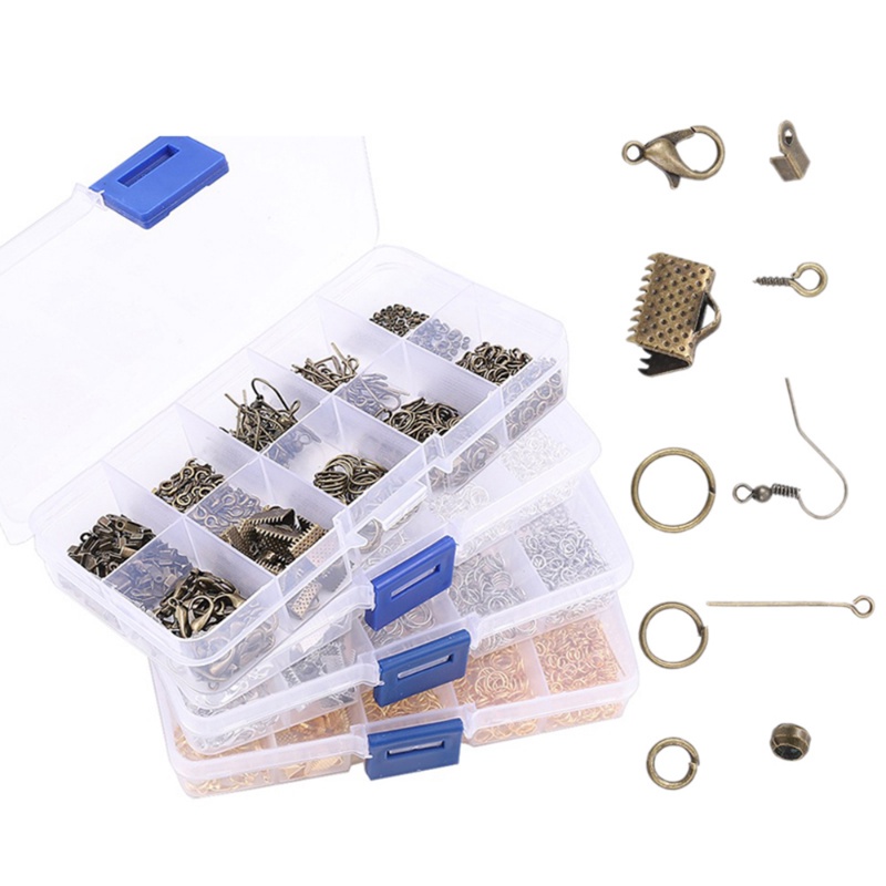 10kisi Paduan Aksesoris Temuan Perhiasan Set/ Anting-Anting Membuat Kit Lobster Clasp Open Jump Rings Repair Tools/ DIY Membuat Perhiasan Perlengkapan