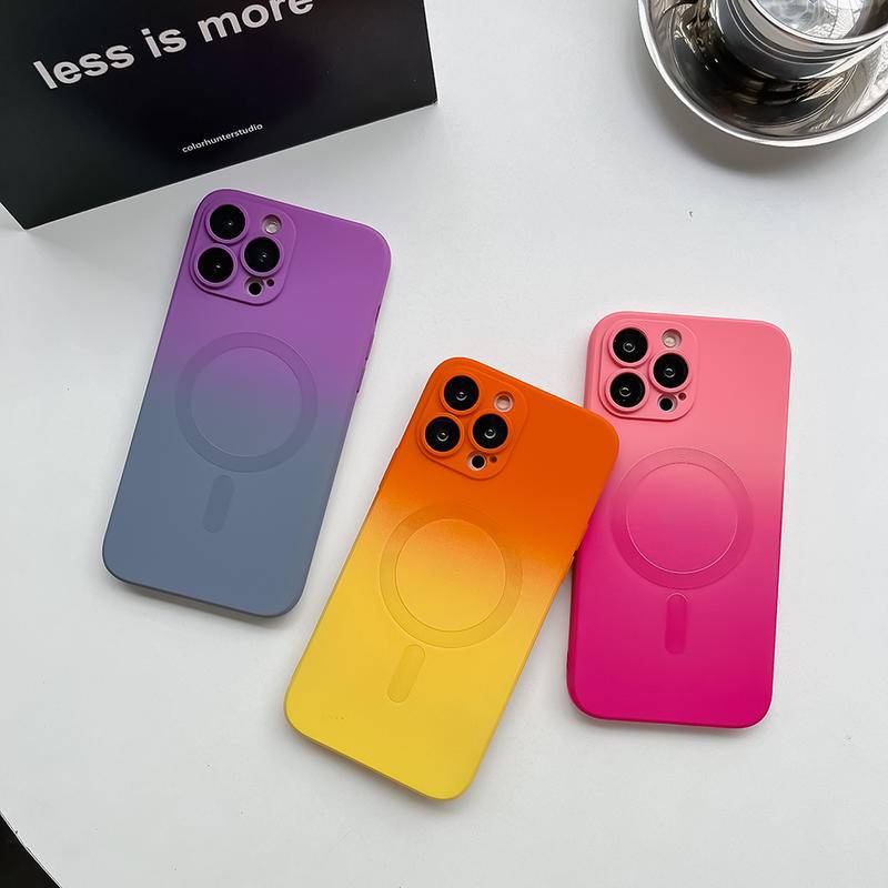 IPHONE Gradient Soft Silicone Untuk Magsafe Magnetic Wireless Charging Case Untuk iPhone13 12 11 Pro MAX Matte Shockproof Cover - Casing Ponsel Untuk iPhone13 iPhone12 iPhone11