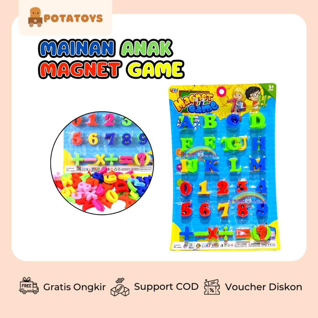 [ Potatoys ] Magnet Game / Magnet Alphabet / Mainan Tempel Kulkas Huruf Angka SNI / Mainan Abjad Dan Number Tempel / Mainan Belajar Baca Dan Hitung / Mainan Matematika Magnet