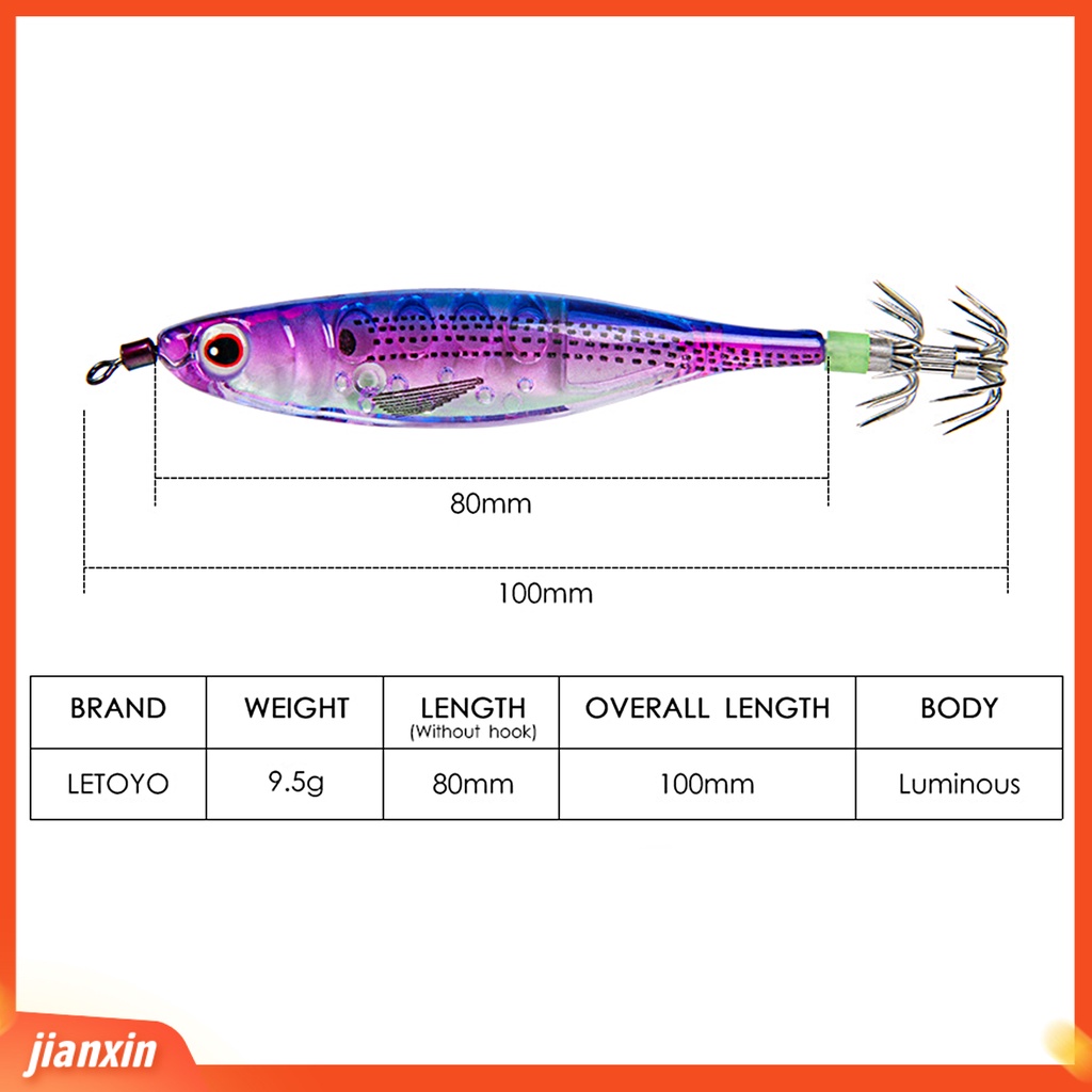 (In Stock) 100mm /9.5g Umpan Pancing Simulasi Kait Tajam 3D Mata Bercahaya Cumi Jig Umpan Buatan Untuk Air Asin