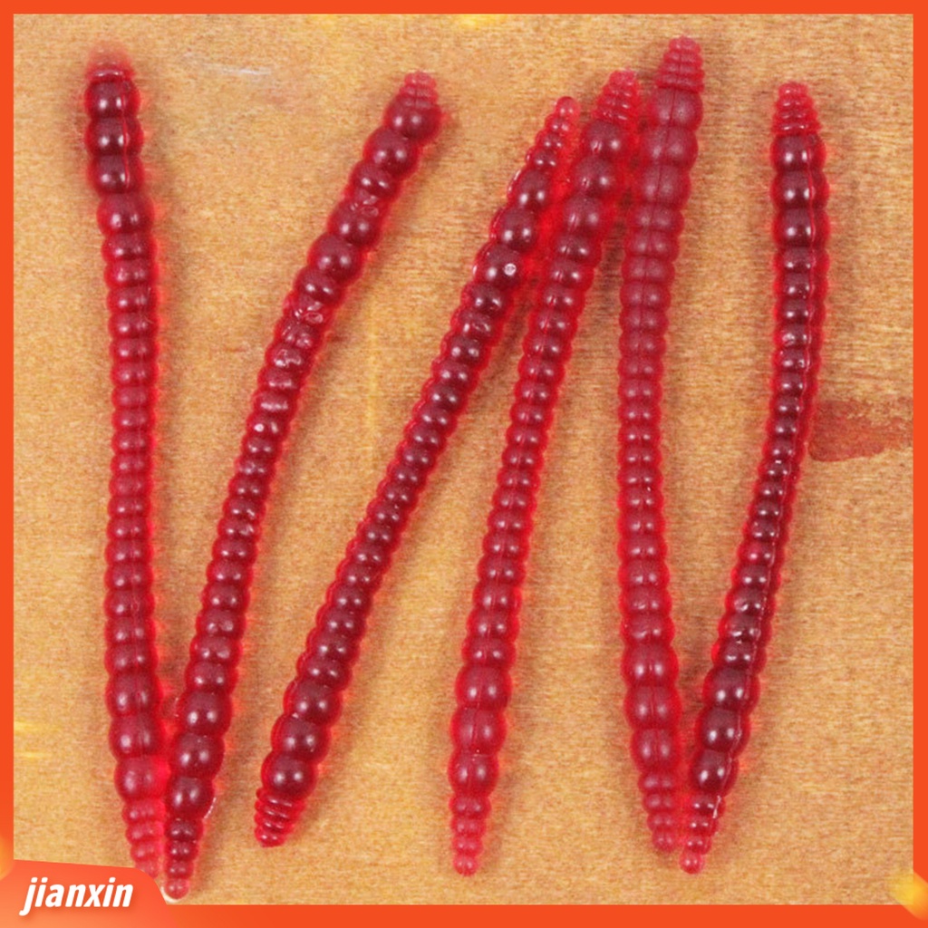 (In Stock) 50Pcs /Pack 6cm PVC Umpan Pancing Ultralight Tahan Aus Desain Neon Umpan Cacing Tanah Fishing Tackle